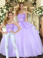 Lavender Two Pieces Beading Quinceanera Dresses Lace Up Organza Sleeveless Floor Length