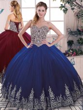 Royal Blue Lace Up Vestidos de Quinceanera Beading and Embroidery Sleeveless Floor Length