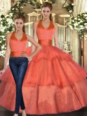Floor Length Ball Gowns Sleeveless Orange 15th Birthday Dress Lace Up