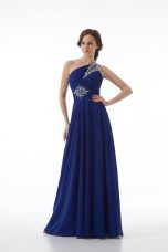 Beautiful Royal Blue Sleeveless Beading Floor Length Prom Gown
