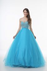 Floor Length Ball Gowns Sleeveless Baby Blue Sweet 16 Dresses Lace Up