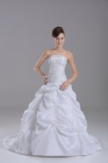 Superior White Sleeveless Beading and Pick Ups Lace Up Wedding Dress