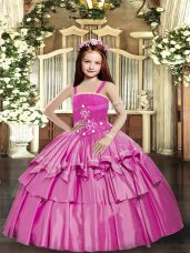Ball Gowns Pageant Dress for Girls Lilac Straps Taffeta Sleeveless Floor Length Lace Up
