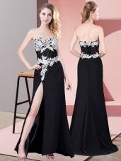 Flare Black Sleeveless Floor Length Lace and Appliques Zipper Celebrity Evening Dresses