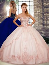 Dazzling Floor Length Pink Sweet 16 Quinceanera Dress Sweetheart Sleeveless Lace Up