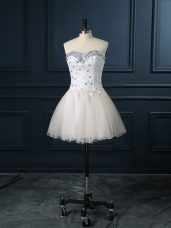 Affordable Mini Length Lace Up Wedding Gowns Champagne for Wedding Party with Beading and Lace