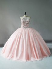 Flare Halter Top Sleeveless Quinceanera Dresses Pink Tulle