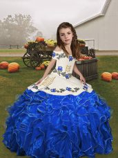 Straps Sleeveless Lace Up Party Dress for Girls Royal Blue Organza