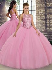 Lovely Floor Length Ball Gowns Sleeveless Pink Ball Gown Prom Dress Lace Up