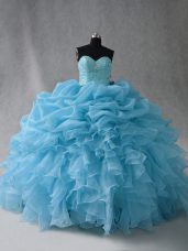 Fancy Baby Blue Sleeveless Organza Lace Up Vestidos de Quinceanera for Sweet 16 and Quinceanera