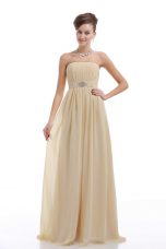 Lace Up Dress for Prom Light Yellow for Prom and Party and Military Ball with Beading and Ruching