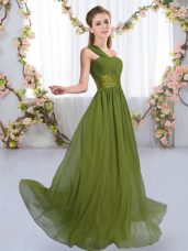 Beauteous Sleeveless Lace Up Floor Length Ruching Bridesmaid Dresses