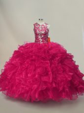 Beauteous Hot Pink 15th Birthday Dress Sweet 16 and Quinceanera with Ruffles and Sequins Sweetheart Sleeveless Lace Up