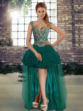 Organza Sleeveless High Low Pageant Dress for Teens and Beading and Ruffles