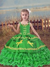 Floor Length Green Juniors Party Dress Straps Sleeveless Lace Up