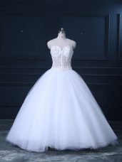 Unique Sleeveless Brush Train Lace Up Beading Wedding Gowns
