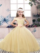 New Style Sleeveless Lace and Belt Lace Up Child Pageant Dress