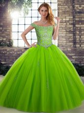 Quince Ball Gowns Military Ball and Sweet 16 and Quinceanera with Beading Off The Shoulder Sleeveless Lace Up