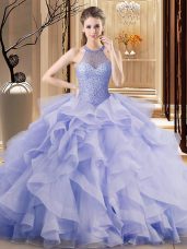 Pretty Lavender Sleeveless Organza Brush Train Lace Up Quinceanera Dresses for Sweet 16 and Quinceanera