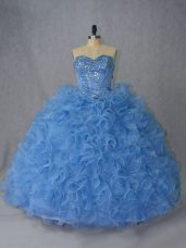 Vintage Blue Sweet 16 Quinceanera Dress Sweetheart Sleeveless Brush Train Lace Up
