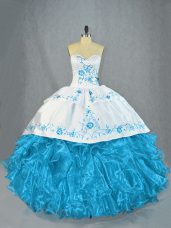 Exceptional Baby Blue Ball Gowns Sweetheart Sleeveless Organza Lace Up Beading and Ruffles Vestidos de Quinceanera