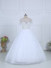 Luxury Beading Bridal Gown White Lace Up Long Sleeves Floor Length