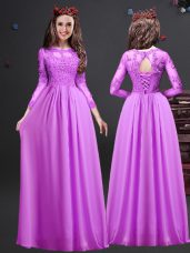 Edgy Scoop Long Sleeves Chiffon Bridesmaid Dresses Appliques Lace Up