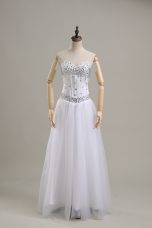 Graceful White Empire Beading Wedding Dresses Lace Up Tulle Sleeveless Floor Length
