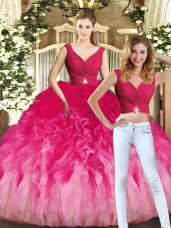 Flare V-neck Sleeveless Lace Up Quinceanera Gowns Multi-color Tulle