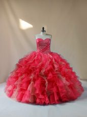 High End Sleeveless Floor Length Beading and Ruffles Lace Up Quinceanera Gown with Multi-color