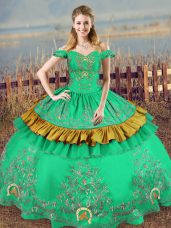 Dazzling Off The Shoulder Sleeveless Satin Quinceanera Dress Embroidery Lace Up