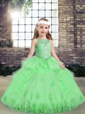 Yellow Green Sleeveless Floor Length Appliques Lace Up Party Dress for Toddlers