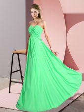 Clearance Green Sleeveless Floor Length Ruching Lace Up Dress for Prom