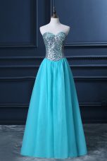 Admirable Sleeveless Floor Length Beading Zipper Pageant Dress with Aqua Blue