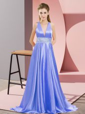 Lavender V-neck Neckline Beading Prom Party Dress Sleeveless Backless