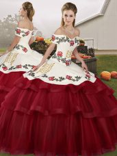 Fashion Wine Red Sleeveless Tulle Brush Train Lace Up Quinceanera Dress for Military Ball and Sweet 16 and Quinceanera