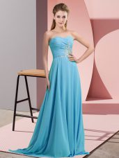 Ideal Sweetheart Sleeveless Lace Up Prom Party Dress Aqua Blue Chiffon