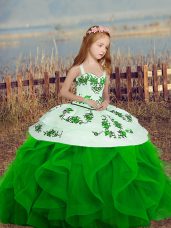 Latest Green Straps Lace Up Embroidery and Ruffles Party Dress Sleeveless