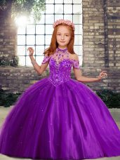 Elegant Purple High-neck Lace Up Beading Kids Formal Wear Sleeveless
