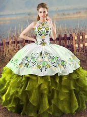 Ball Gowns 15 Quinceanera Dress Olive Green Halter Top Organza Sleeveless Floor Length Lace Up