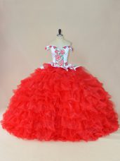 Dazzling Sleeveless Brush Train Lace Up Embroidery and Ruffles 15 Quinceanera Dress