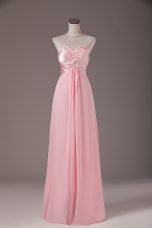 Great Baby Pink Empire Beading Dress for Prom Lace Up Chiffon Sleeveless Floor Length