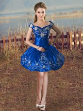 Romantic Royal Blue Sleeveless Taffeta Lace Up Homecoming Gowns for Prom and Party and Military Ball