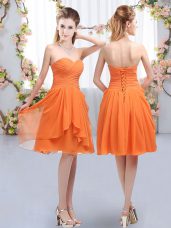Deluxe Chiffon Sleeveless Knee Length Court Dresses for Sweet 16 and Ruffles and Ruching