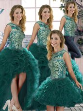 Edgy Peacock Green Sleeveless Organza Lace Up Sweet 16 Dress for Military Ball and Sweet 16 and Quinceanera
