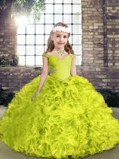 Classical Floor Length Lace Up Teens Party Dress Yellow Green for Party and Wedding Party with Beading