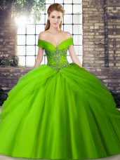 Tulle Lace Up Quinceanera Gowns Sleeveless Brush Train Beading and Pick Ups