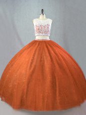Scoop Sleeveless Quinceanera Dress Floor Length Beading Rust Red Tulle