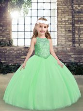 Best Ball Gowns Tulle Scoop Sleeveless Beading Floor Length Lace Up Little Girls Pageant Dress Wholesale