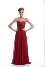 High End Empire Prom Gown Wine Red Sweetheart Chiffon Sleeveless Floor Length Lace Up